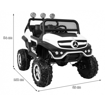 Mercedes Benz Unimog dla dzieci Biały + Napęd 4x4 + Pilot + Bagażnik + Wolny Start + MP3 LED